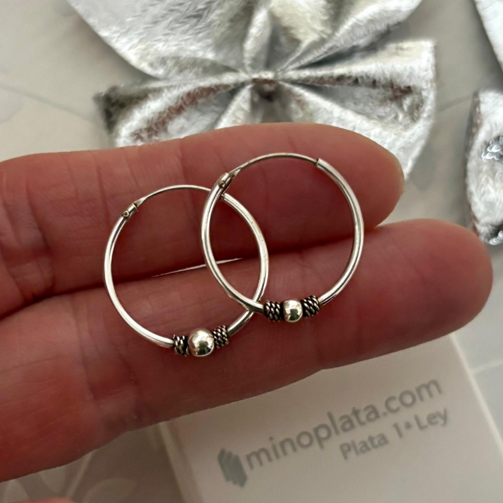 Aros bali 20mm bola de Plata de ley detalles envejecidos