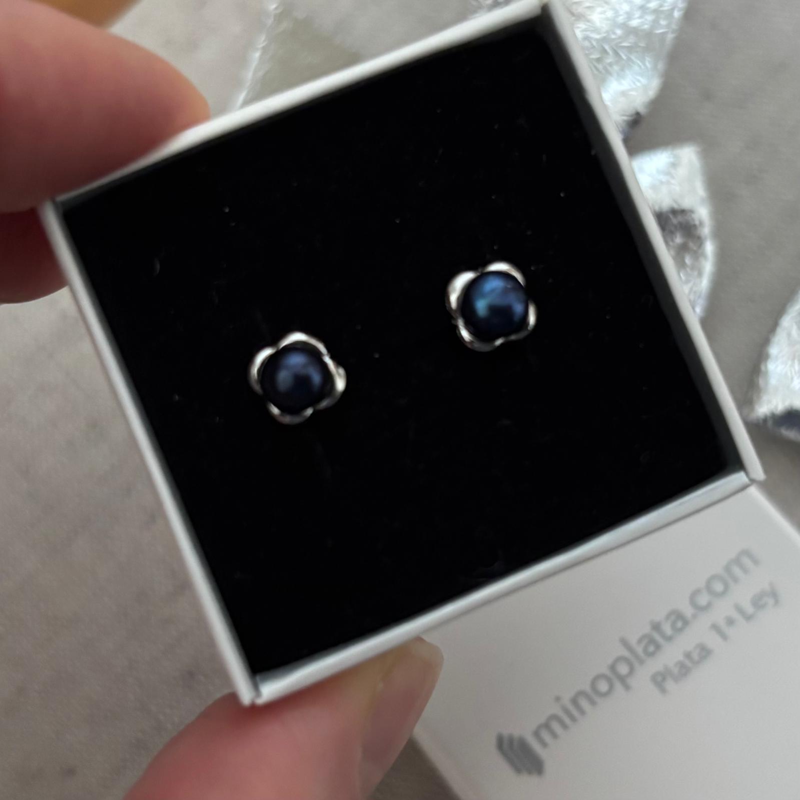 Pendientes flor de Plata rodiada con Perlas grises cultivadas 7mm 5