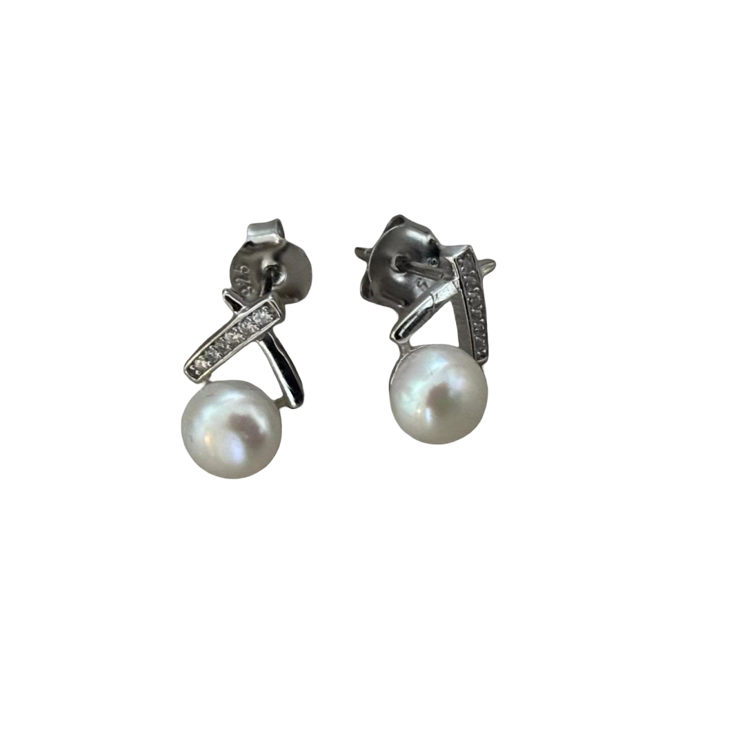 Pendientes de Plata rodiada con Perlas cultivadas y Criconitas micro