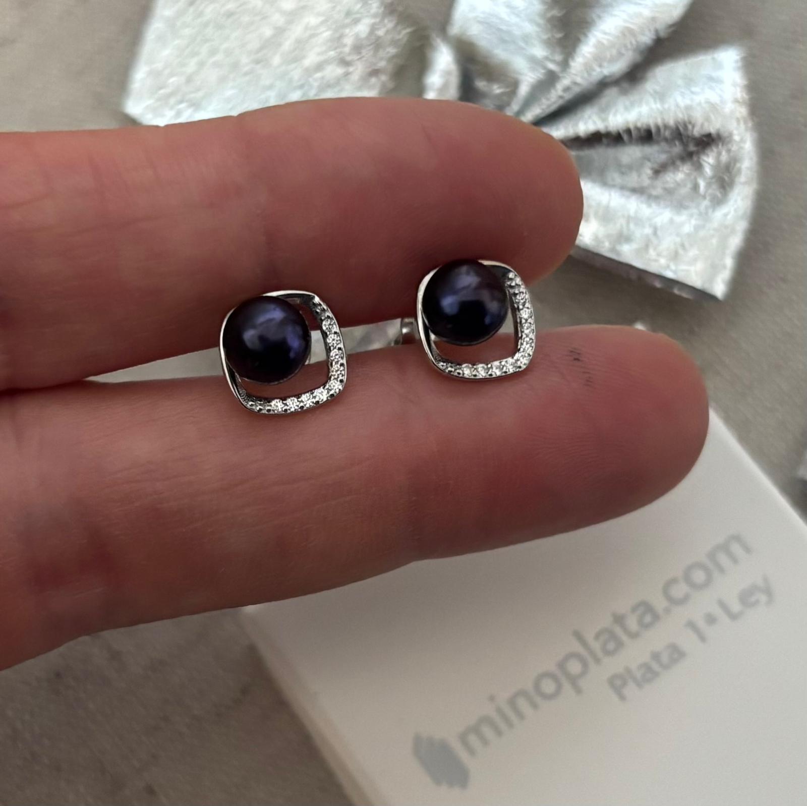 Pendientes de Plata rodiada con Perlas grises 10mm y Circonitas