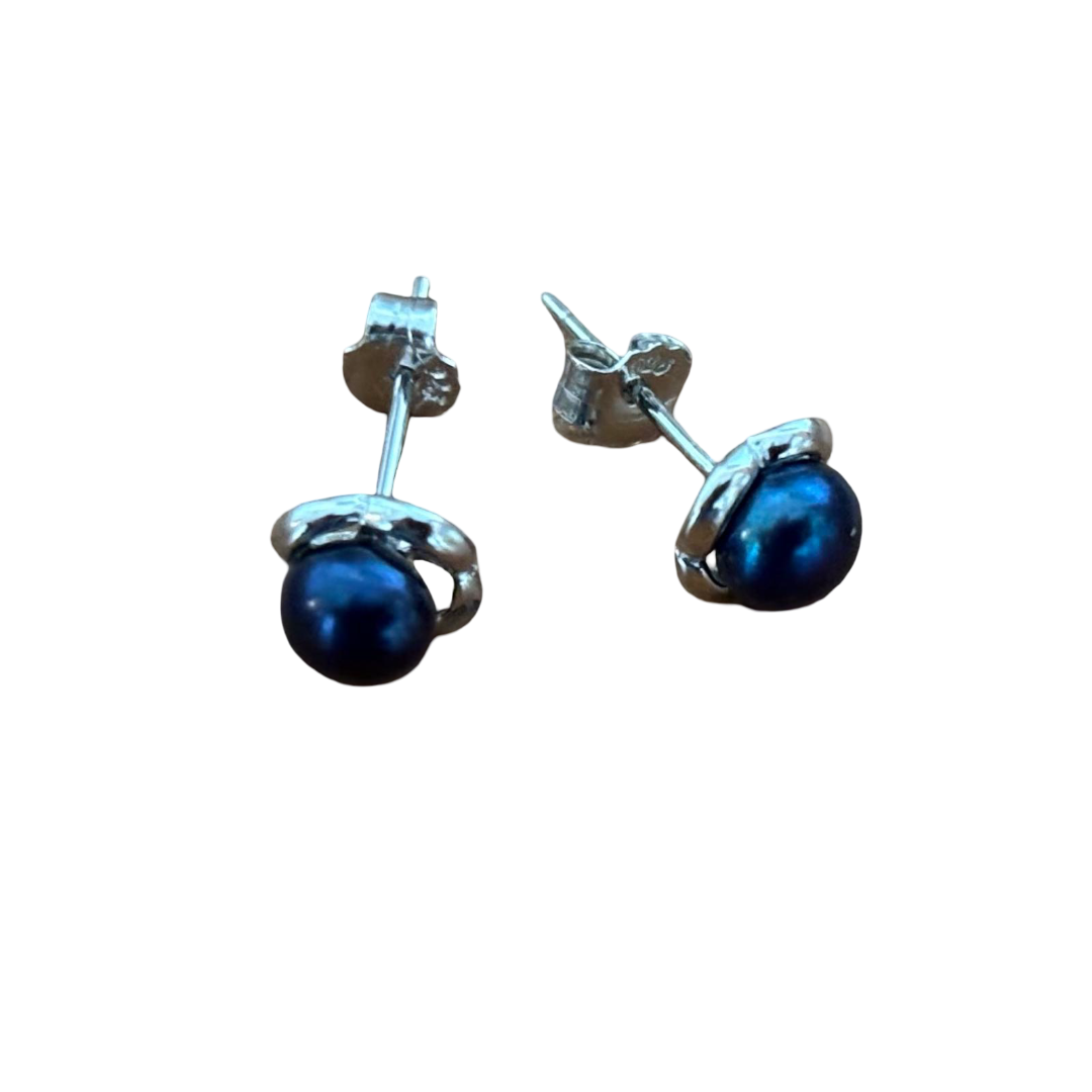 Pendientes flor de Plata rodiada con Perlas grises cultivadas 7mm
