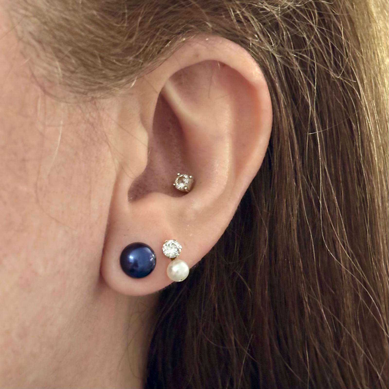 Pendientes Perlas cultivadas grises 8mm en Plata de ley rodiada 5