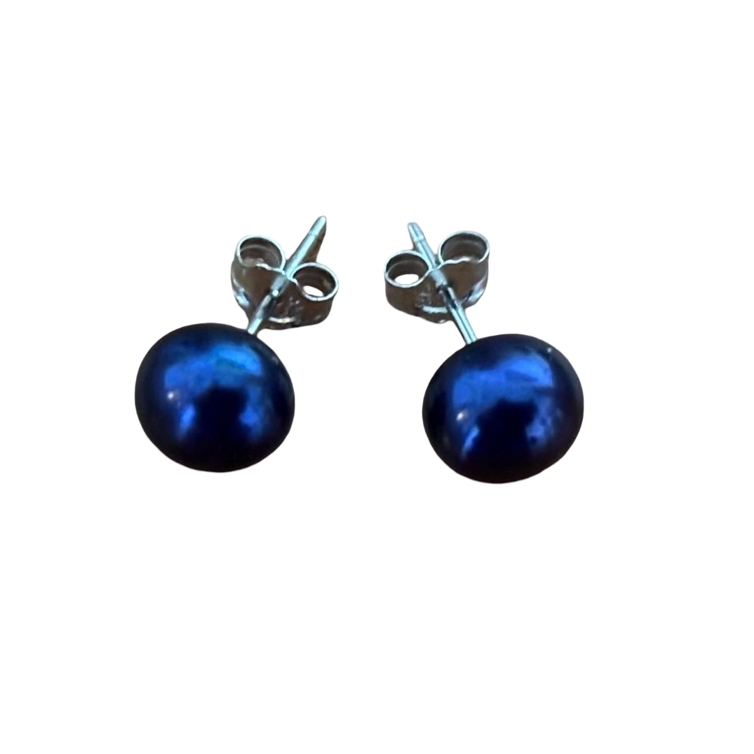 Pendientes Perlas cultivadas grises 8mm en Plata de ley rodiada