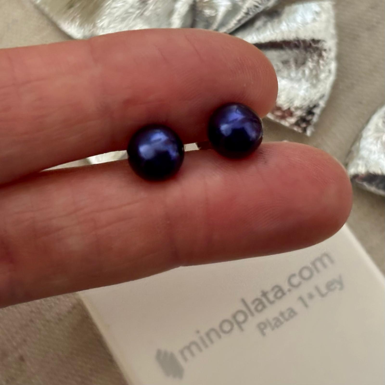 Pendientes Perlas cultivadas grises 8mm en Plata de ley rodiada