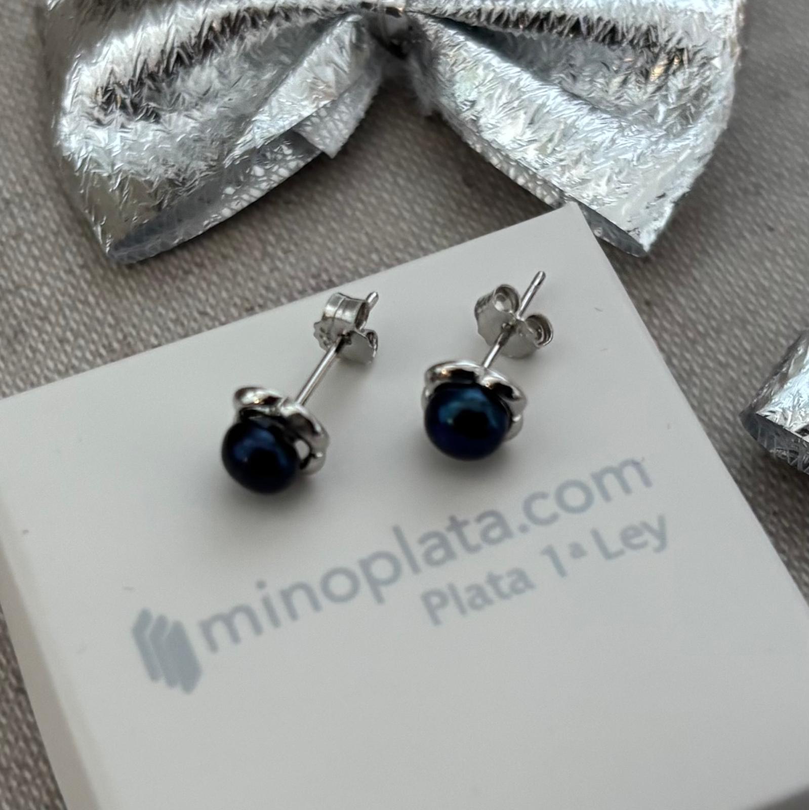 Pendientes flor de Plata rodiada con Perlas grises cultivadas 7mm 3