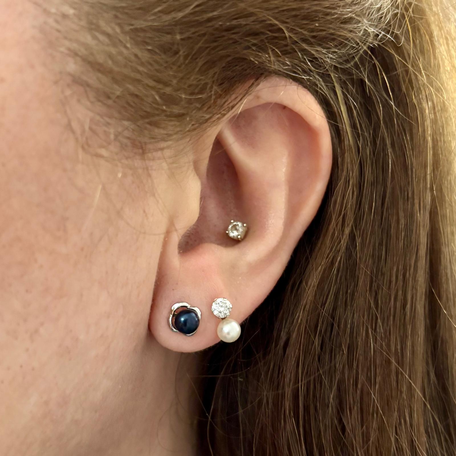 Pendientes flor de Plata rodiada con Perlas grises cultivadas 7mm 4