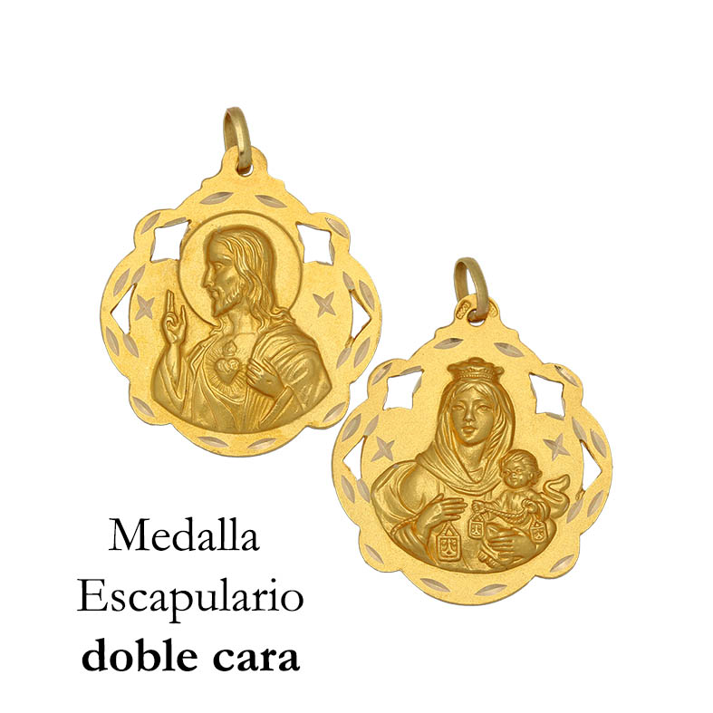 Medalla Escapulario calada de Plata chapada en Oro 20x23mm