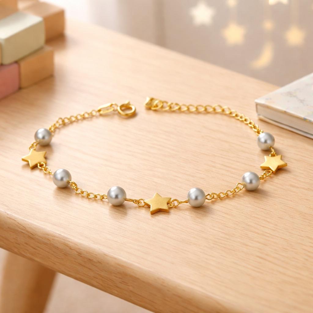 Pulsera infantil estrellas de Plata de ley chapada en Oro con Perlas cultivadas 3
