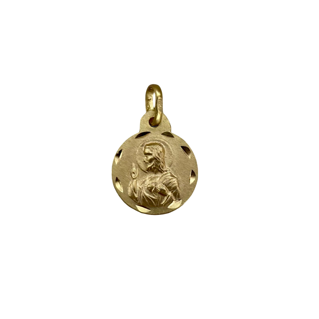 Medalla Escapulario de Plata chapada en Oro Virgen del Carmen y Sagrado Corazón de Jesús 14mm