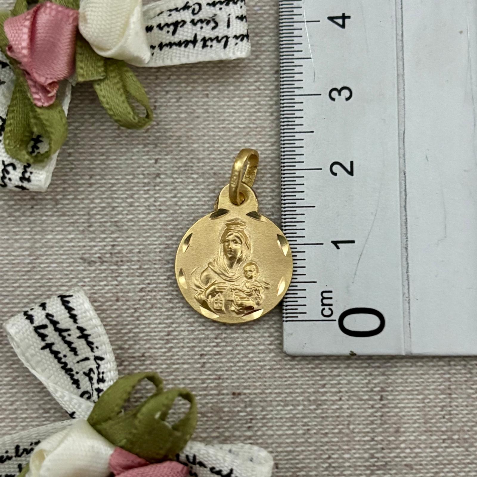 Medalla Escapulario de Plata chapada en Oro Virgen del Carmen y Sagrado Corazón de Jesús 14mm 3