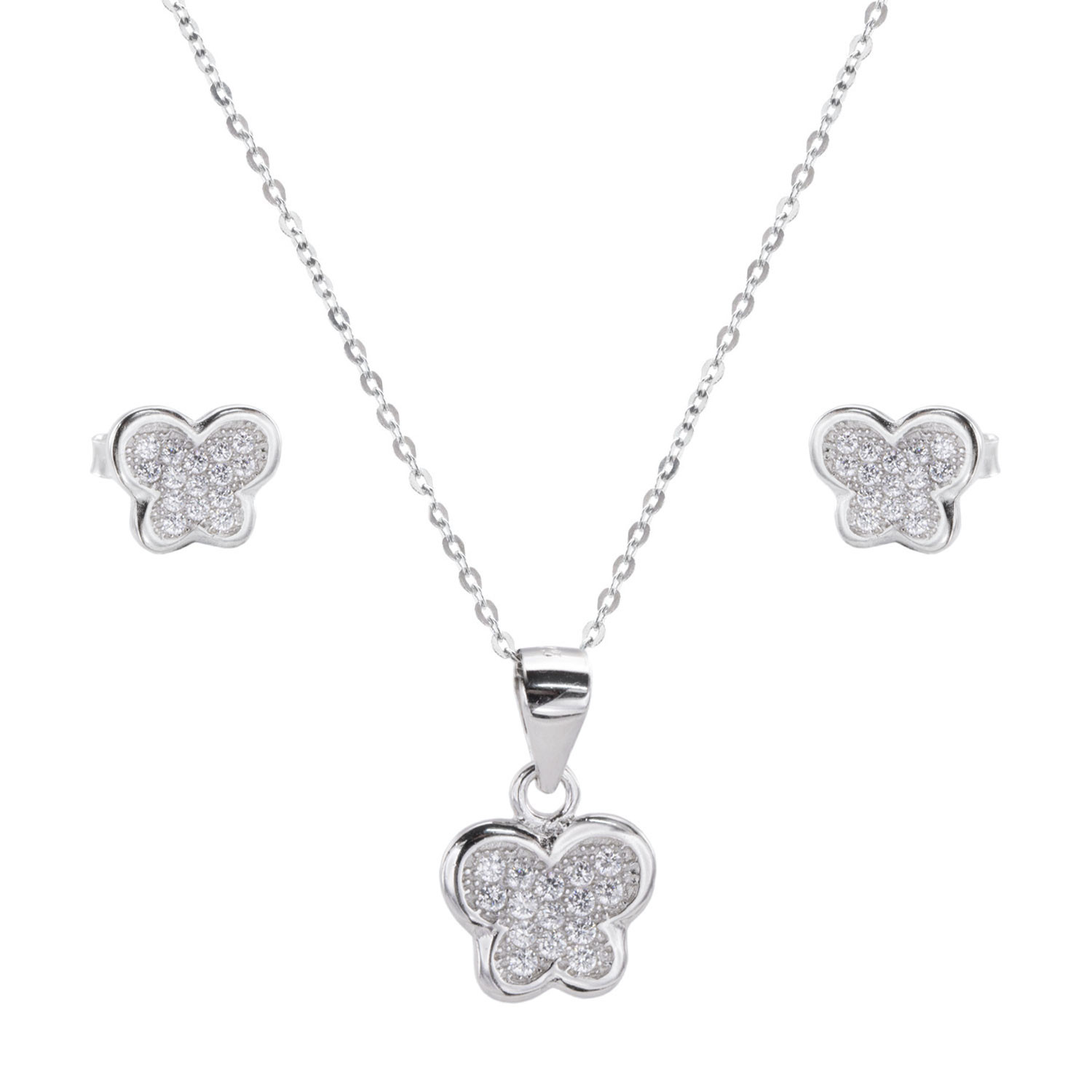 Conjunto de Pendientes y Gargantilla mariposas de Plata de ley rodiada con Circonitas microengastadas