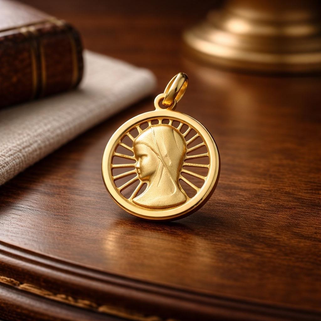 Medalla Virgen Niña 18mm de Plata de ley chapada en Oro 3