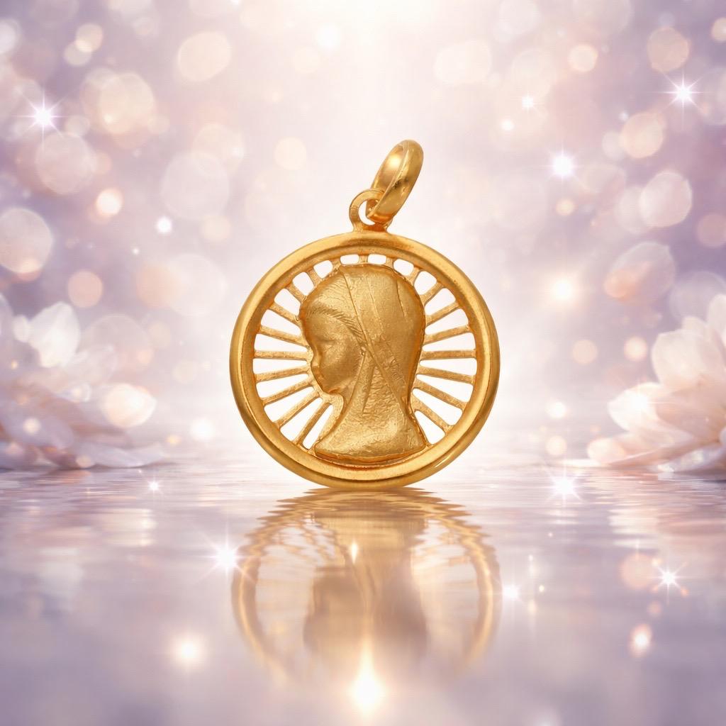 Medalla Virgen Niña 18mm de Plata de ley chapada en Oro 4