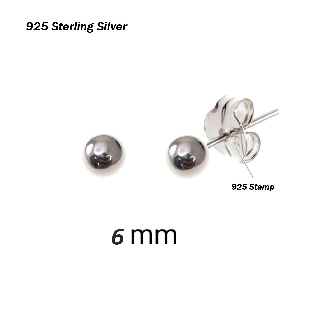 Pendientes bola 6mm lisa de Plata de ley 925