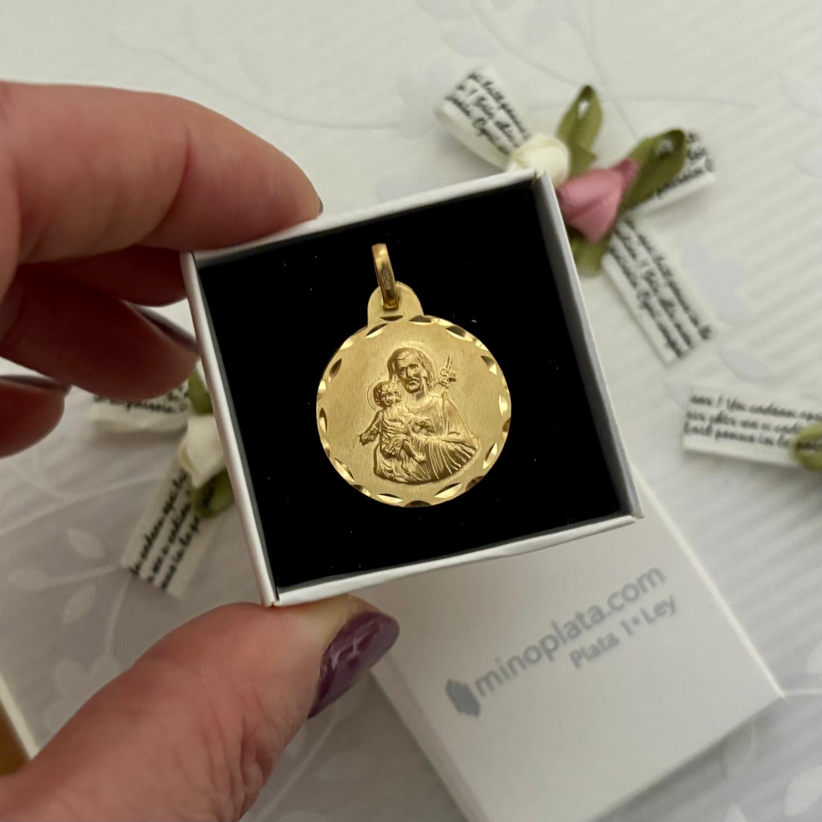 Medalla de San José 21mm de Plata de ley chapada dorada 3