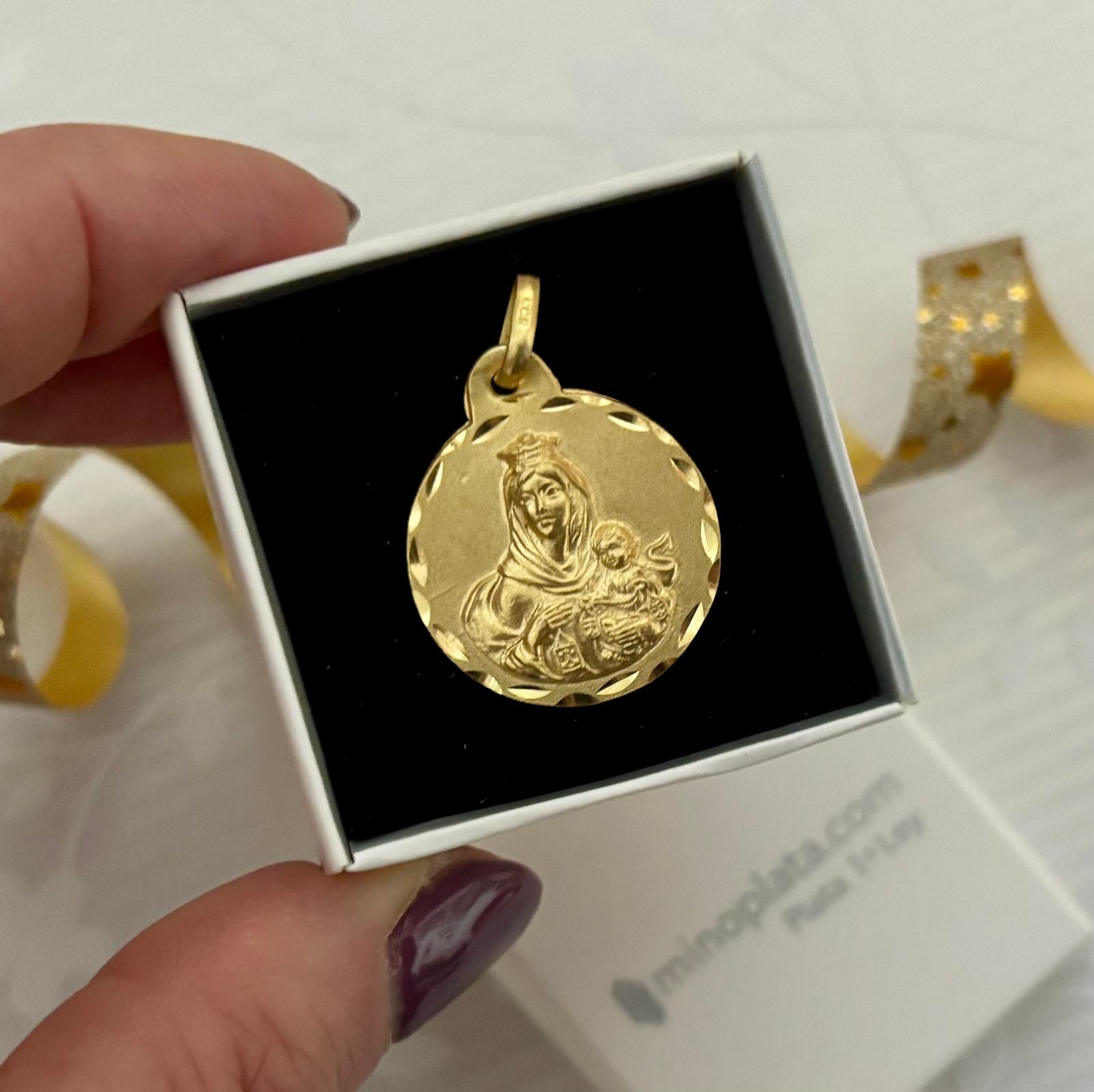 Medalla Escapulario Virgen del Carmen y Sagrado Corazón de Jesús en Plata de ley chapada en Oro 20mm 3