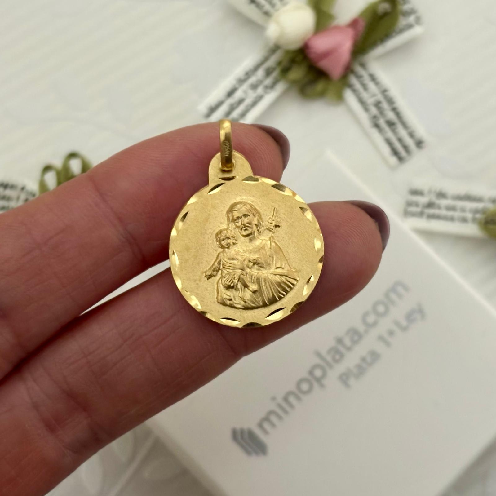 Medalla de San José 21mm de Plata de ley chapada dorada 1