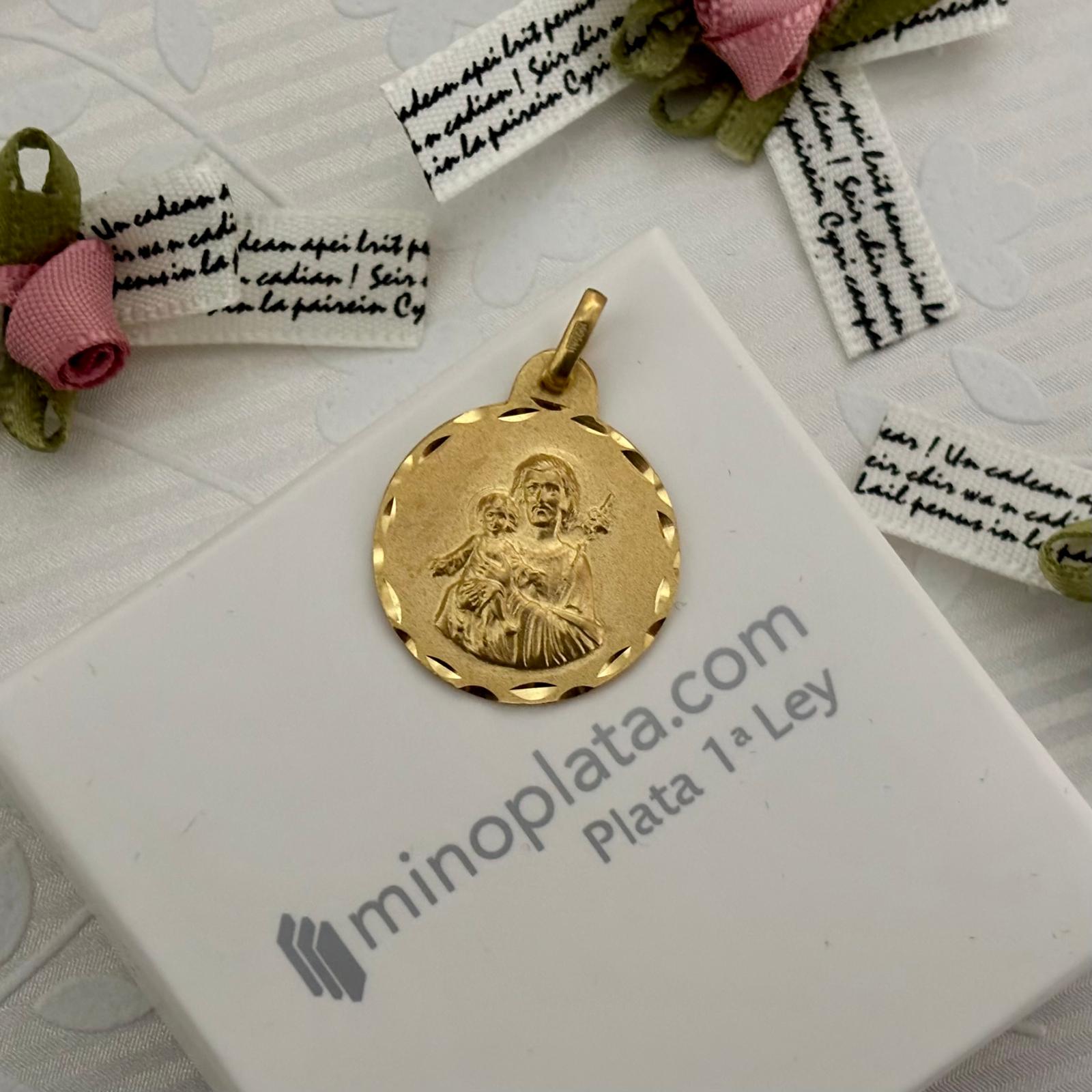 Medalla de San José 21mm de Plata de ley chapada dorada 4