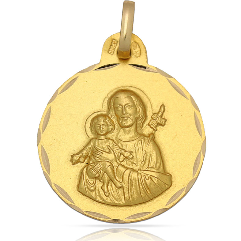 Medalla de San José 21mm de Plata de ley chapada dorada