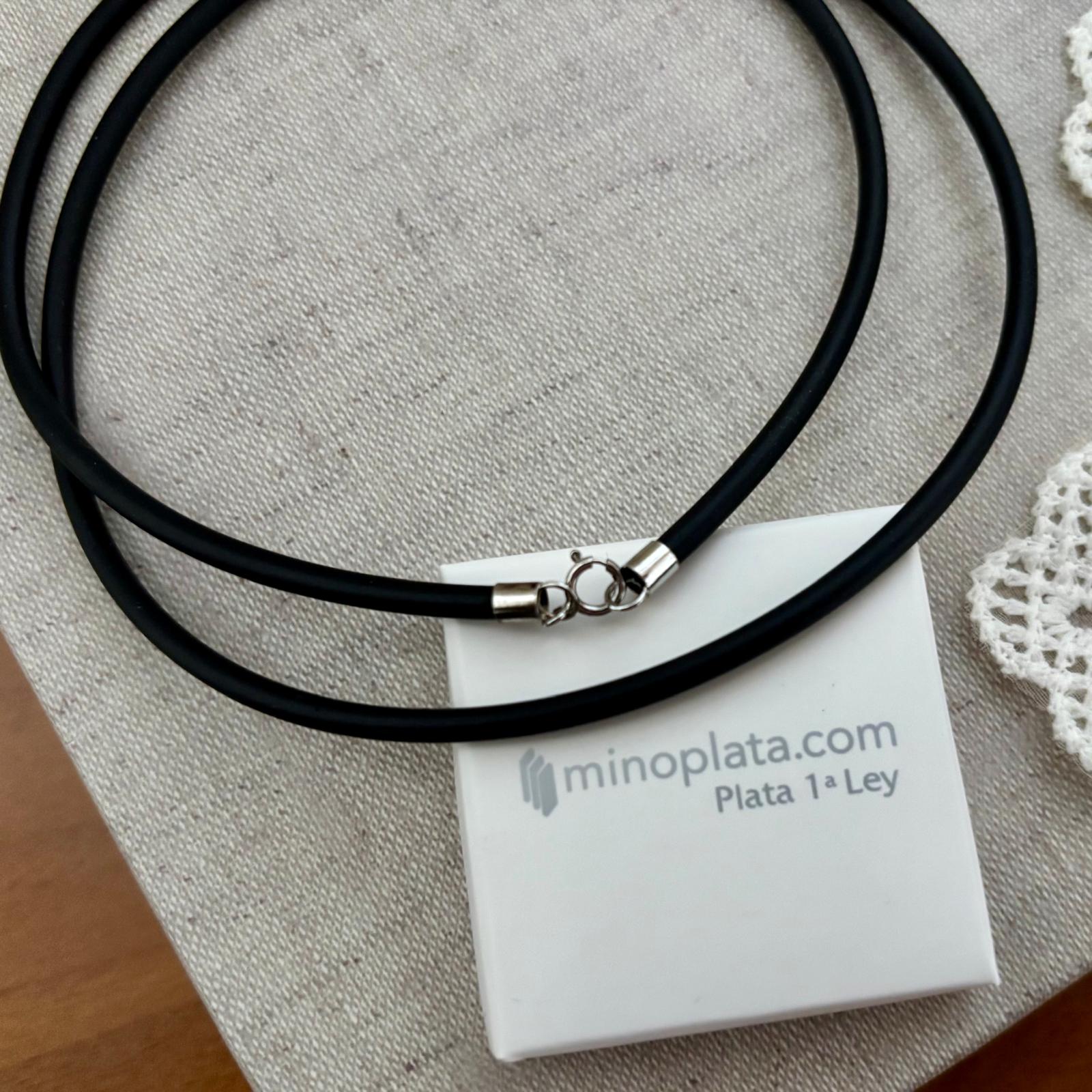 Gargantilla de Caucho negro 60cm y 3mm con cierre de Plata de ley 925