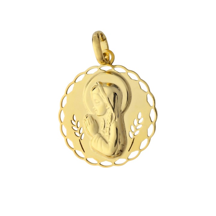 Medalla Virgen Niña espigas de Plata de ley chapada en Oro 20mm
