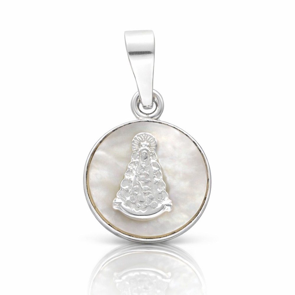 Medalla mini Virgen del Rocío de Plata de ley con Nácar 12mm 1