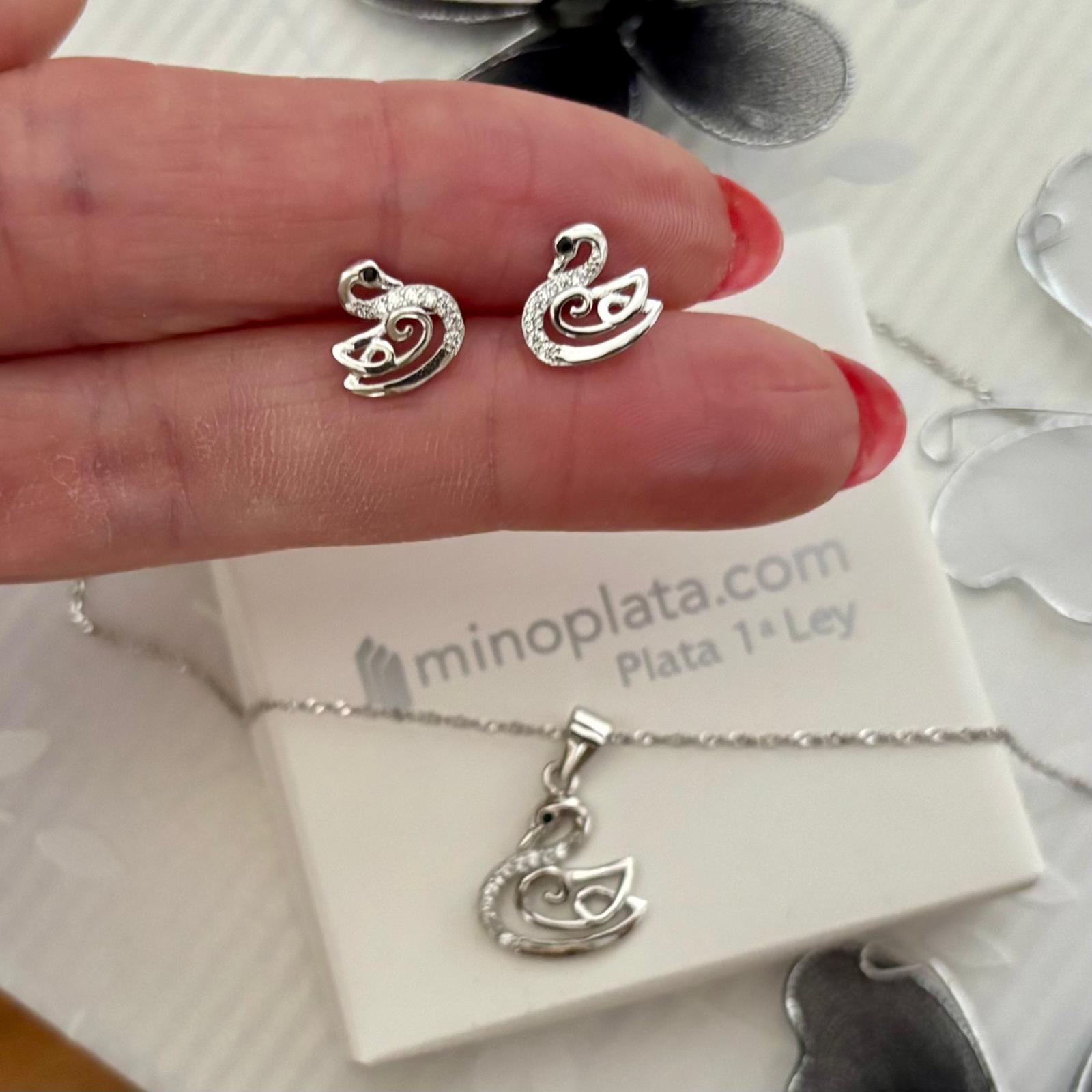 Juego de Pendientes y Collar cisne de Plata de ley rodiada con Circonitas blancas