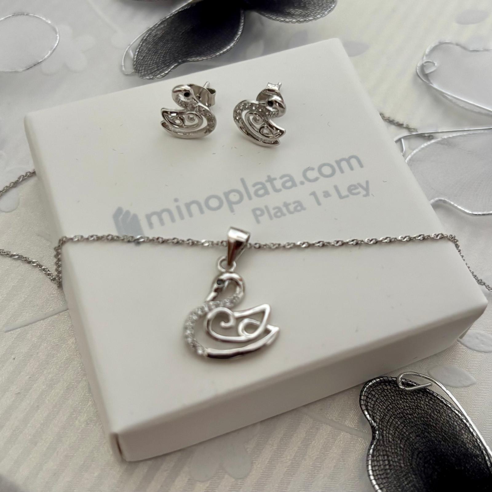 Juego de Pendientes y Collar cisne de Plata de ley rodiada con Circonitas blancas 3