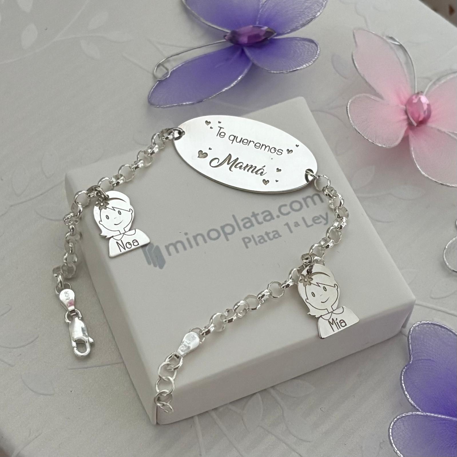 Pulsera Mamá Personalizada Niños nombres de Plata de ley 925 3