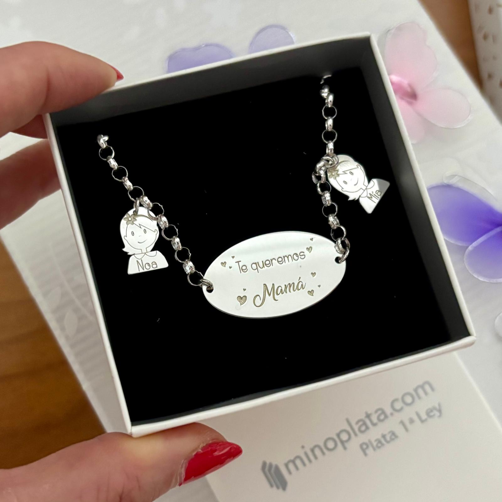 Pulsera Mamá Personalizada Niños nombres de Plata de ley 925 4