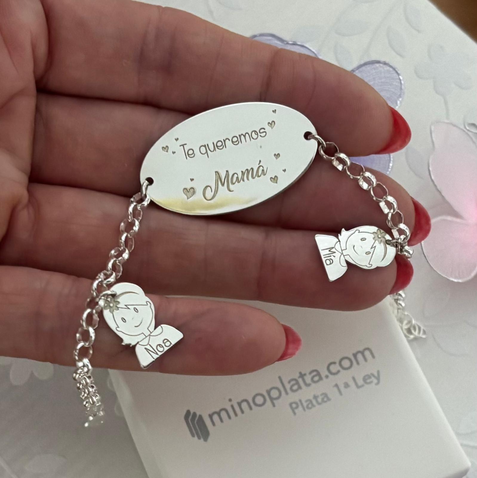 Pulsera Mamá Personalizada Niños nombres de Plata de ley 925