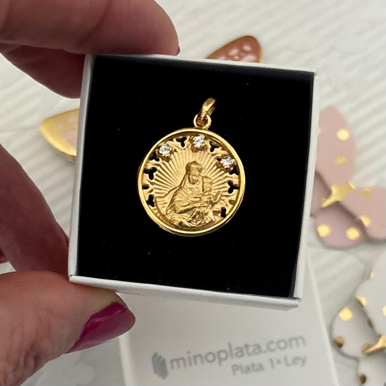 Medalla calada Virgen del Carmen 20mm de Plata dorada con Circonitas 3