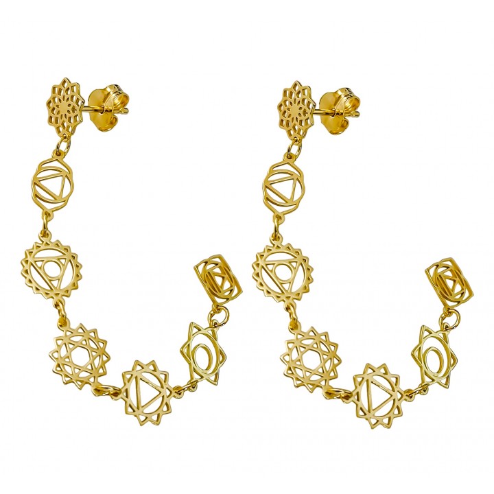 Pendientes siete chakras de Plata de ley chapada en oro