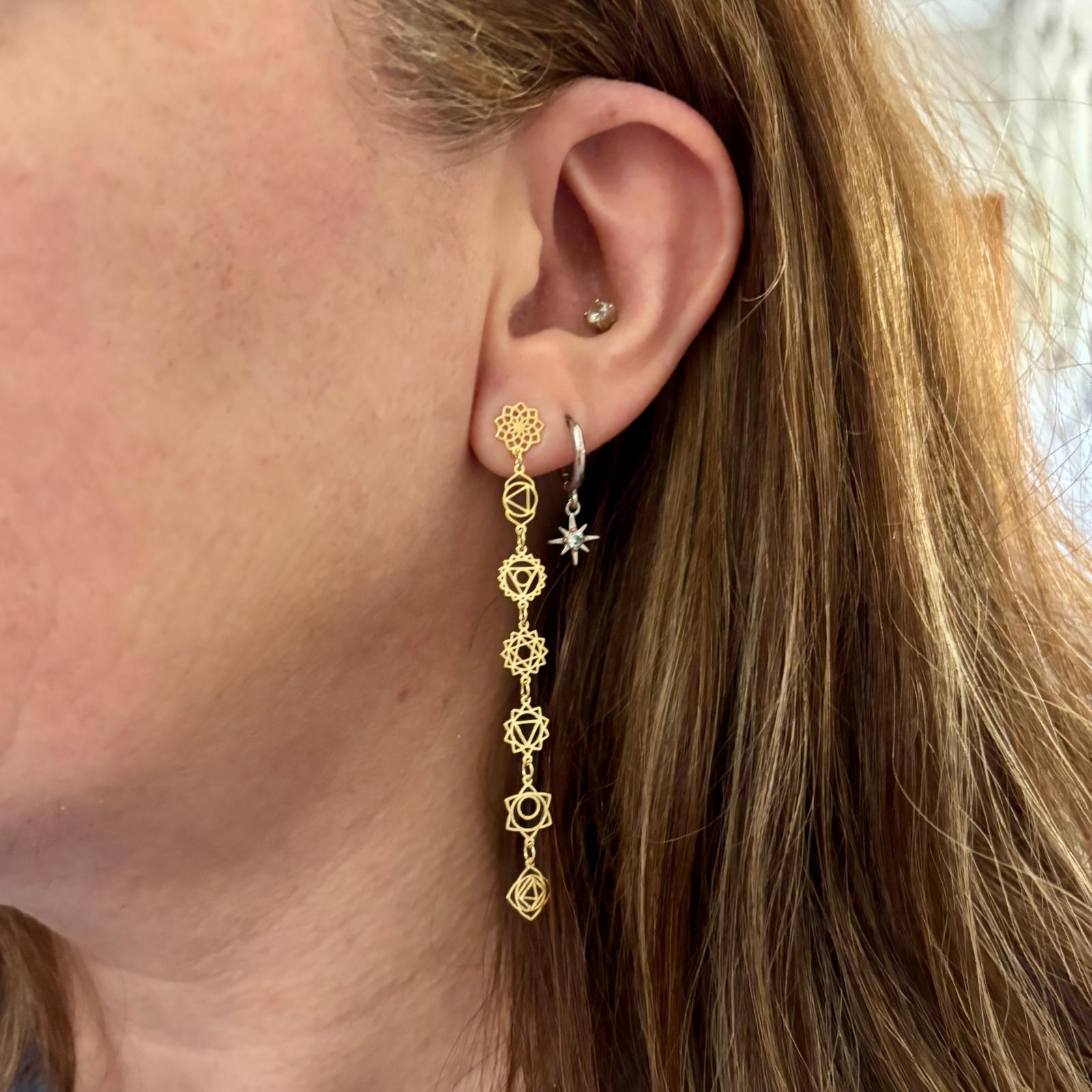 Pendientes siete chakras de Plata de ley chapada en oro 4