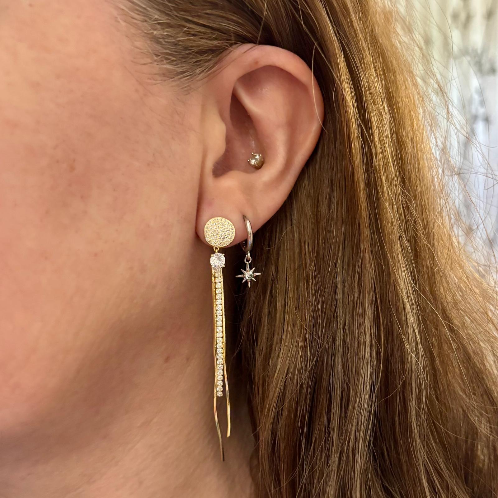 Pendientes largos fiesta en Plata baño de Oro con Circonitas 4