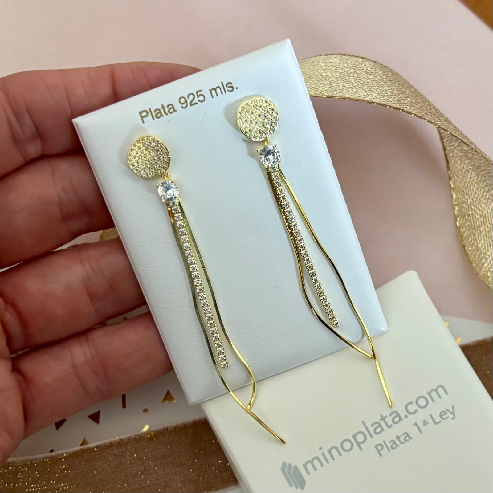 Pendientes largos fiesta en Plata baño de Oro con Circonitas 3