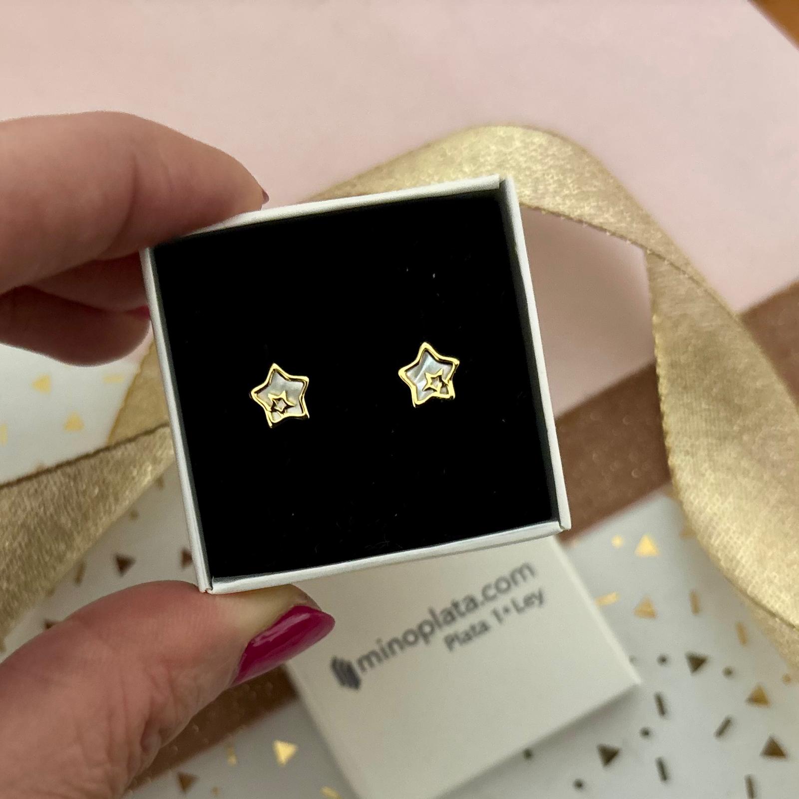 Pendientes estrella de Plata de ley chapada en Oro con nácar 5