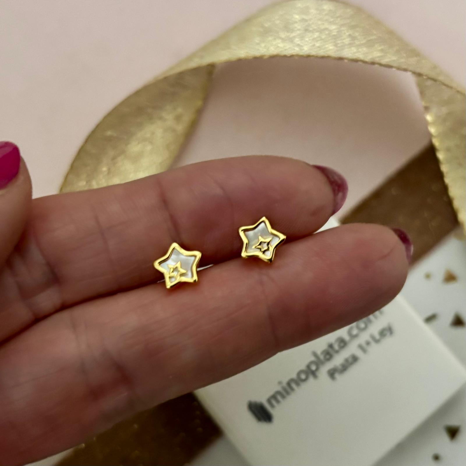 Pendientes estrella de Plata de ley chapada en Oro con nácar 3
