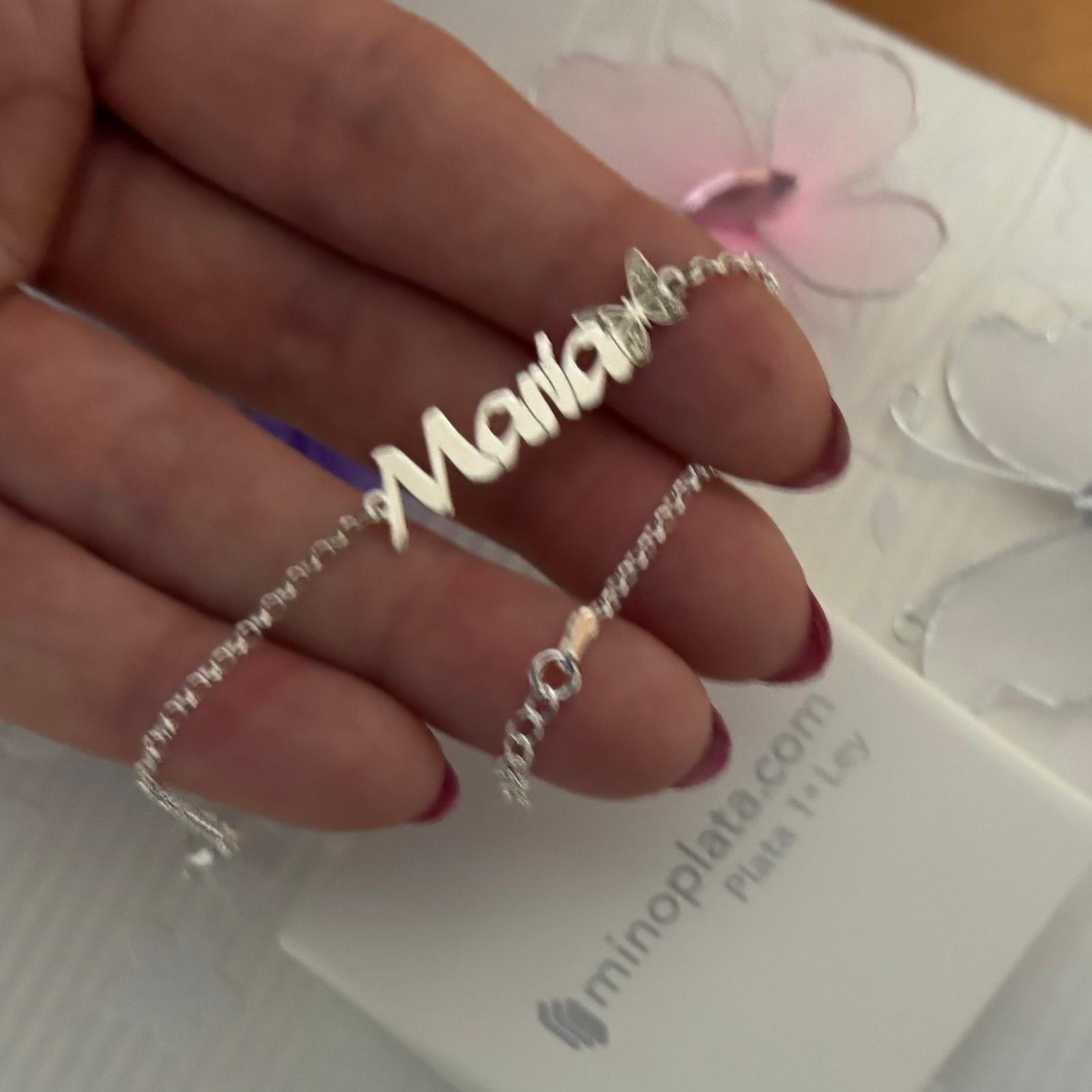 Pulsera nombre personalizado de Plata de ley 925 con mariposa 4