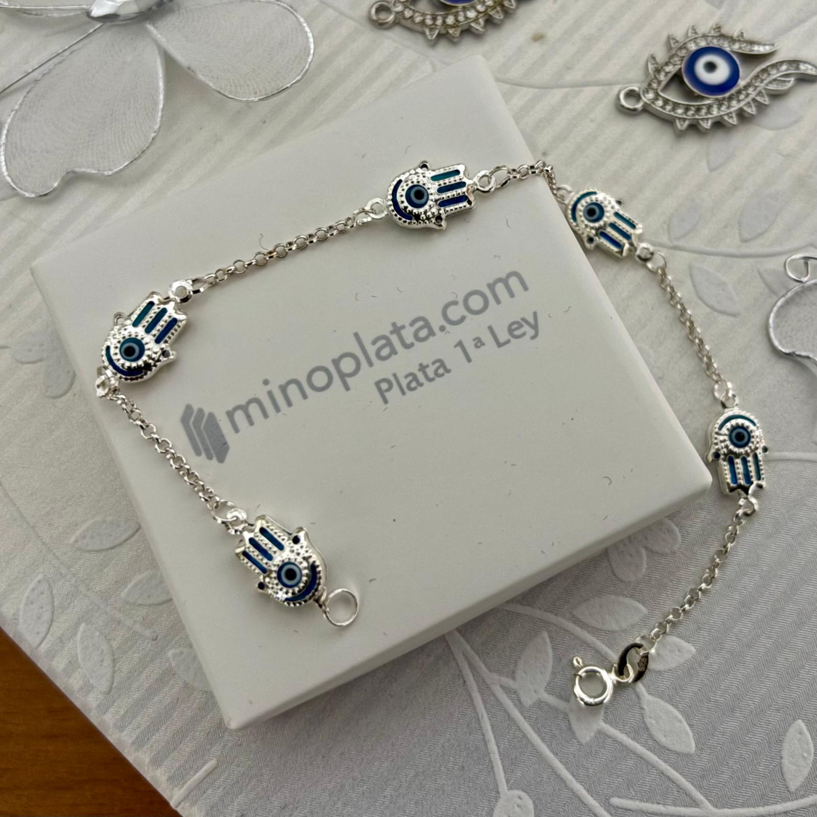Pulsera Mano de Fátima con ojo turco de Plata de ley 925 4