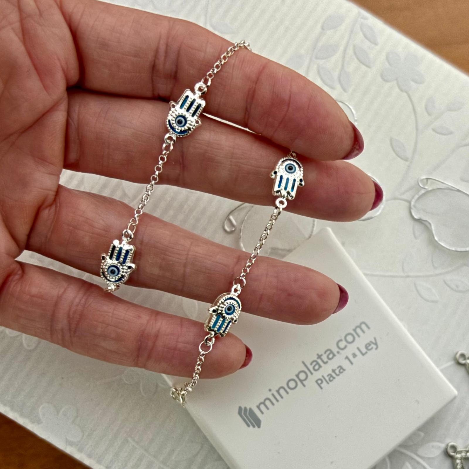 Pulsera Mano de Fátima con ojo turco de Plata de ley 925 3