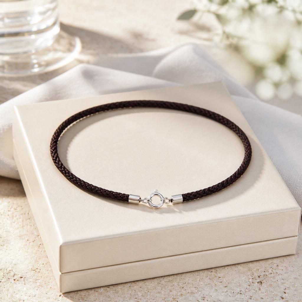 Collar de Seda reliada marrón oscuro 2,5mm y cierre de Plata de ley 925 45cm 5