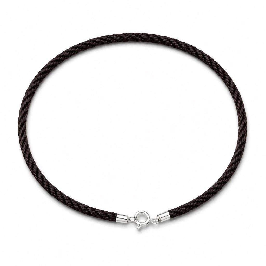 Collar de Seda reliada marrón oscuro 2,5mm y cierre de Plata de ley 925 45cm
