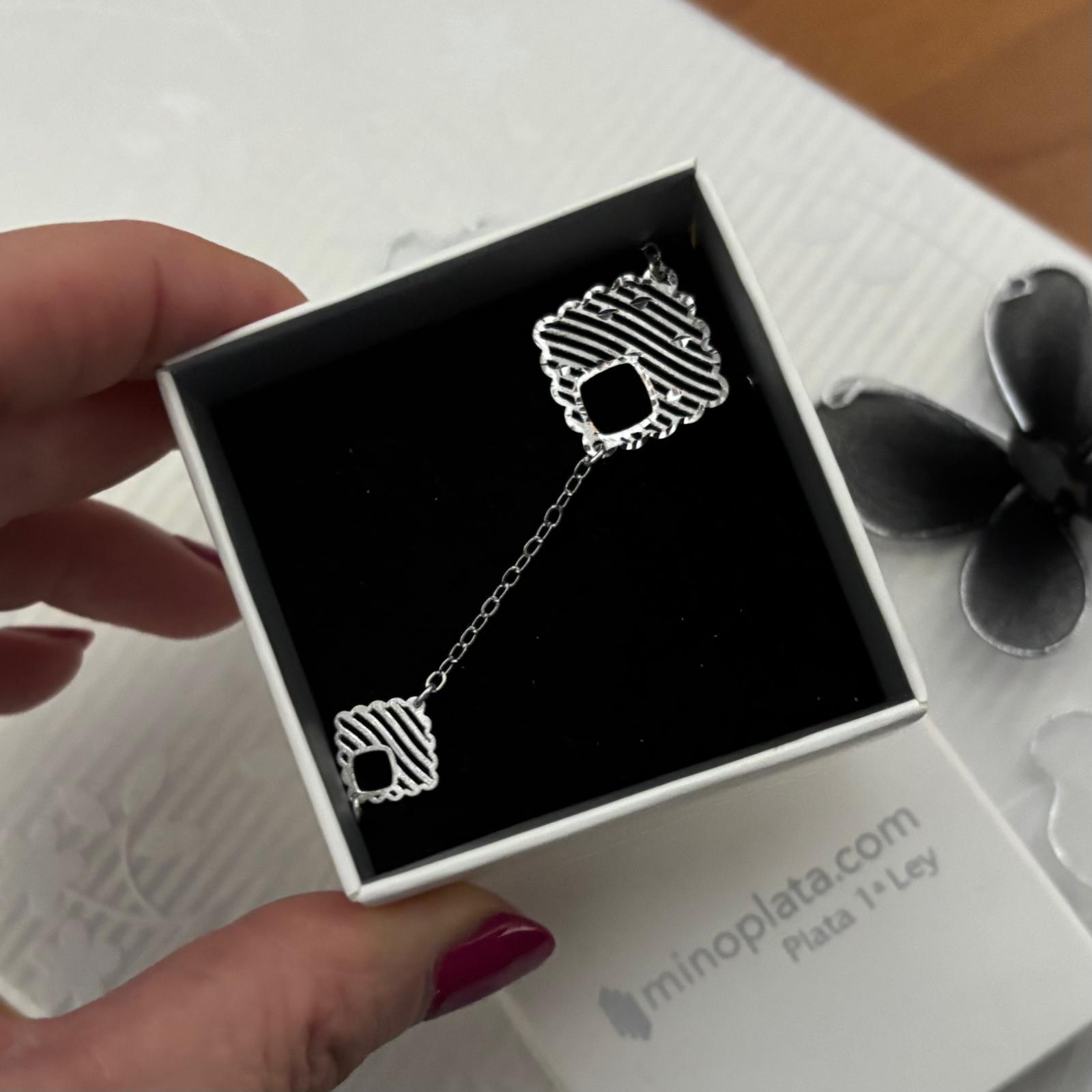 Pulsera rombos calados de Plata de ley 925 rodiada 4