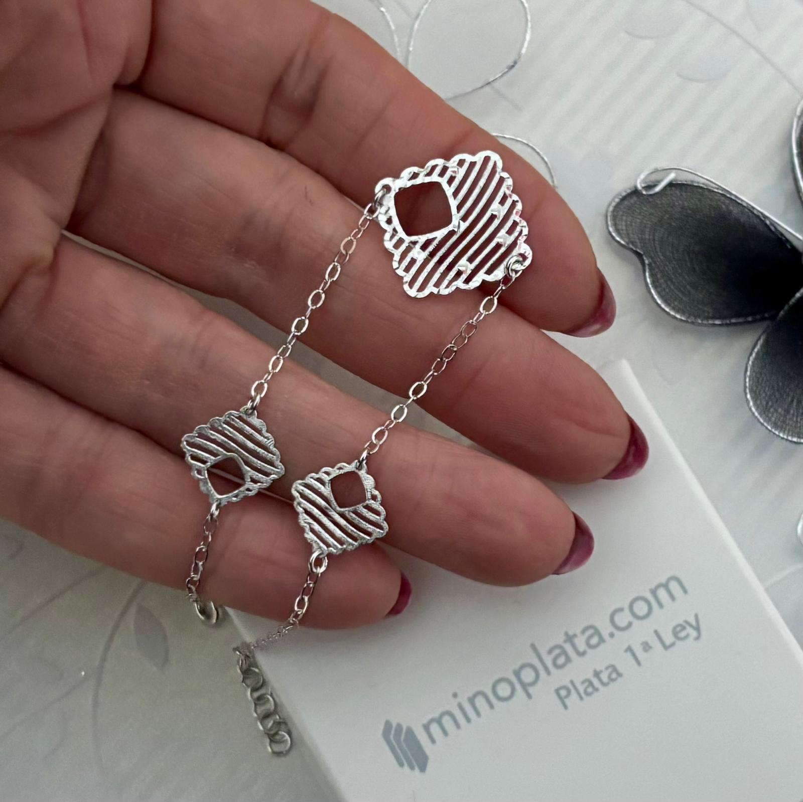 Pulsera rombos calados de Plata de ley 925 rodiada 3