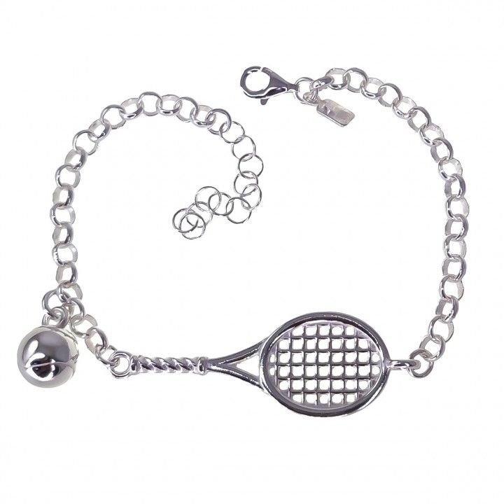 Pulsera raqueta de tenis y pelota en Plata de ley 925