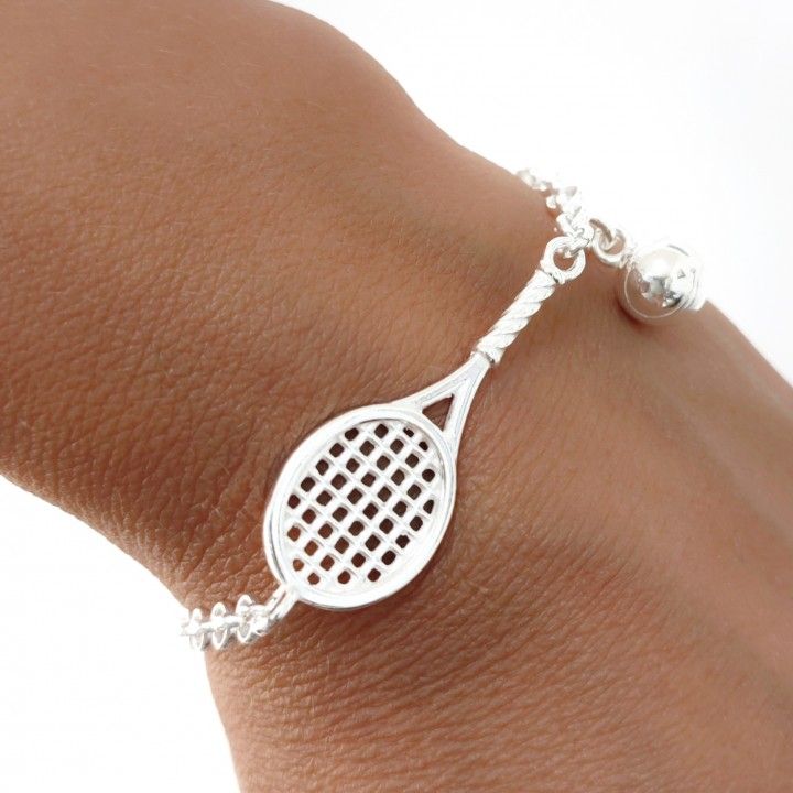 Pulsera raqueta de tenis y pelota en Plata de ley 925