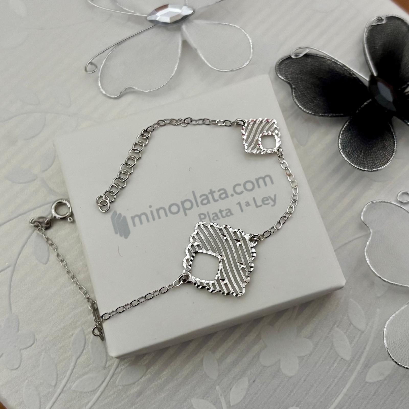 Pulsera rombos calados de Plata de ley 925 rodiada 5