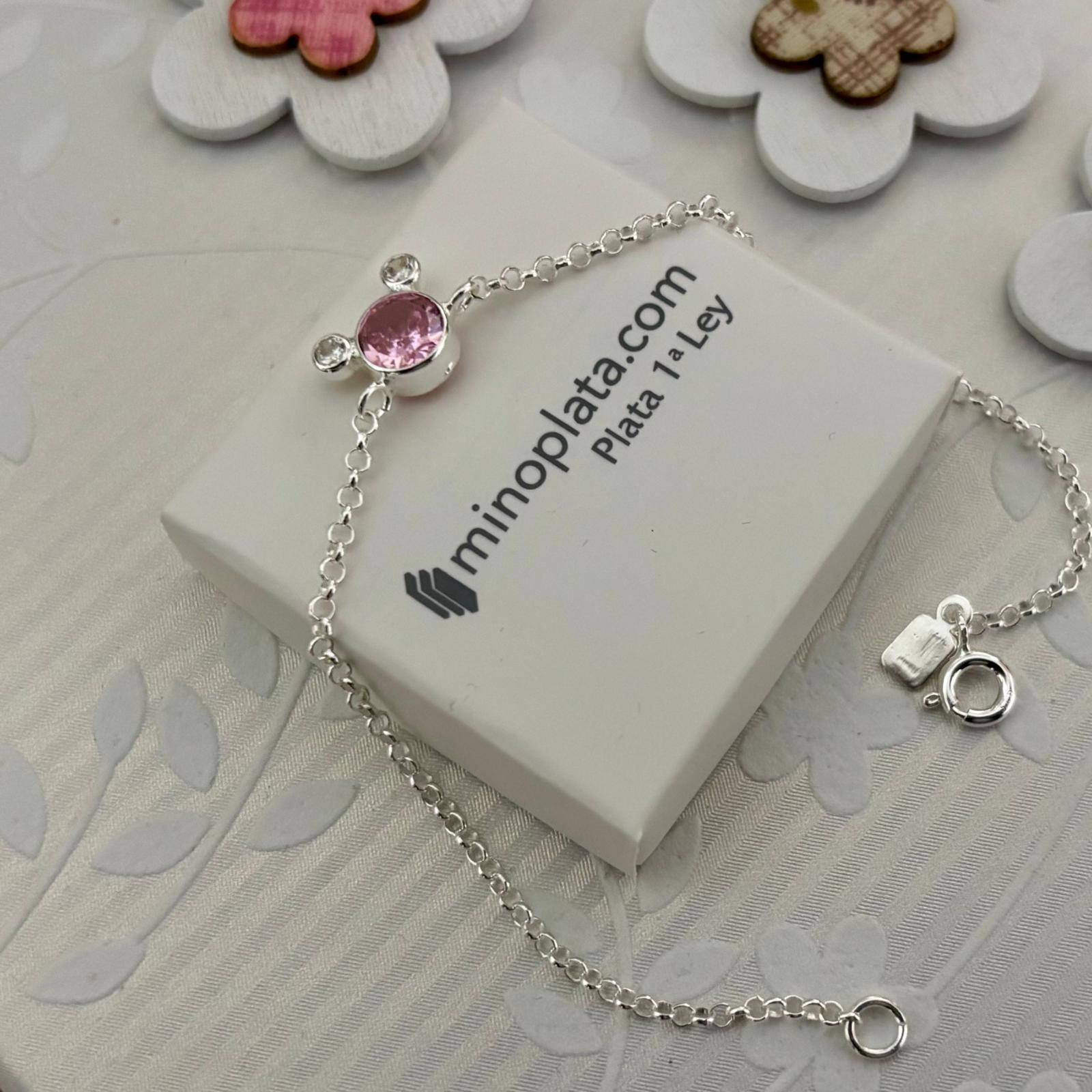 Pulsera para niñas cadena rolo y chatones de Plata de ley 4