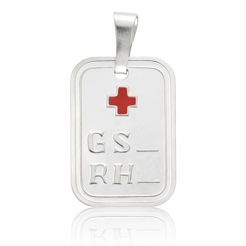 Colgante chapa Grupo Sanguíneo de Plata de ley pequeño 14mmx20mm